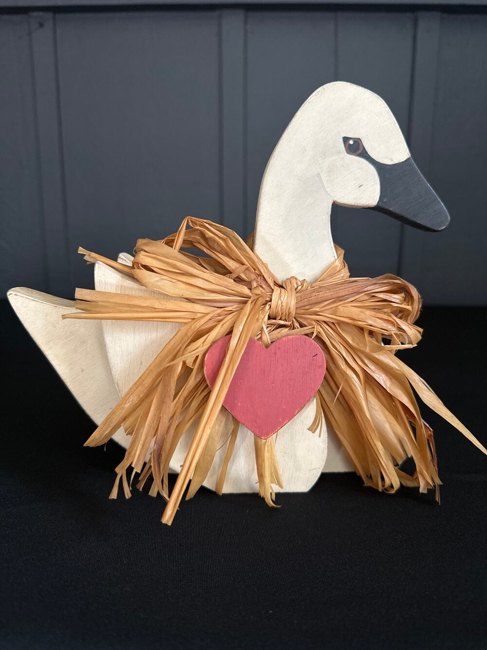 Vintage Wood White Country Swan with Bow and Heart Rustic Farmhouse Decor